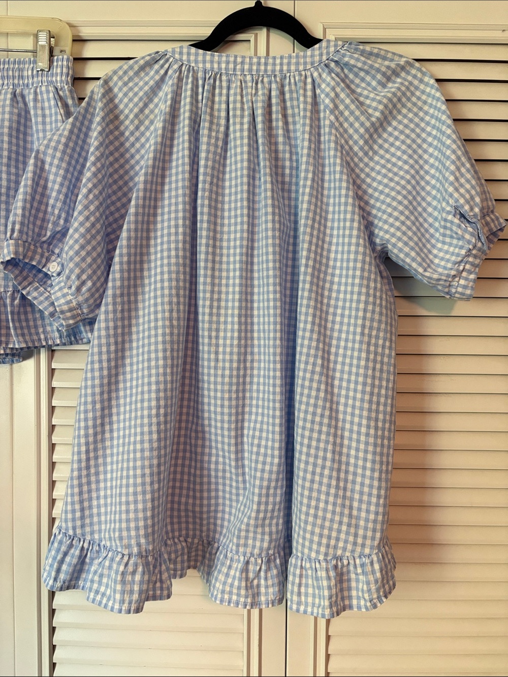 Women’s Gingham Blue Cotton Ruffle Pajama Set Size Large - Picture 6 of 7
